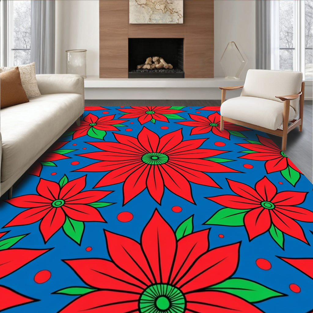 Bold Red Floral Garden Rug