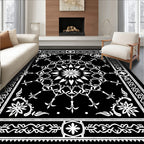 Black White Mandala Floral Border Rug