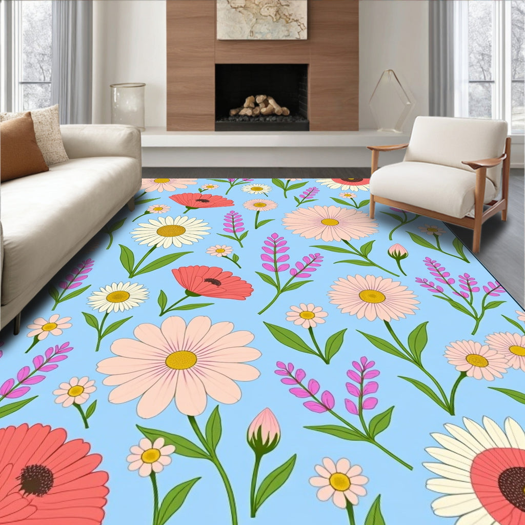 Coral Pink Daisy Lavender Field Rug