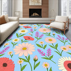 Coral Pink Daisy Lavender Field Rug