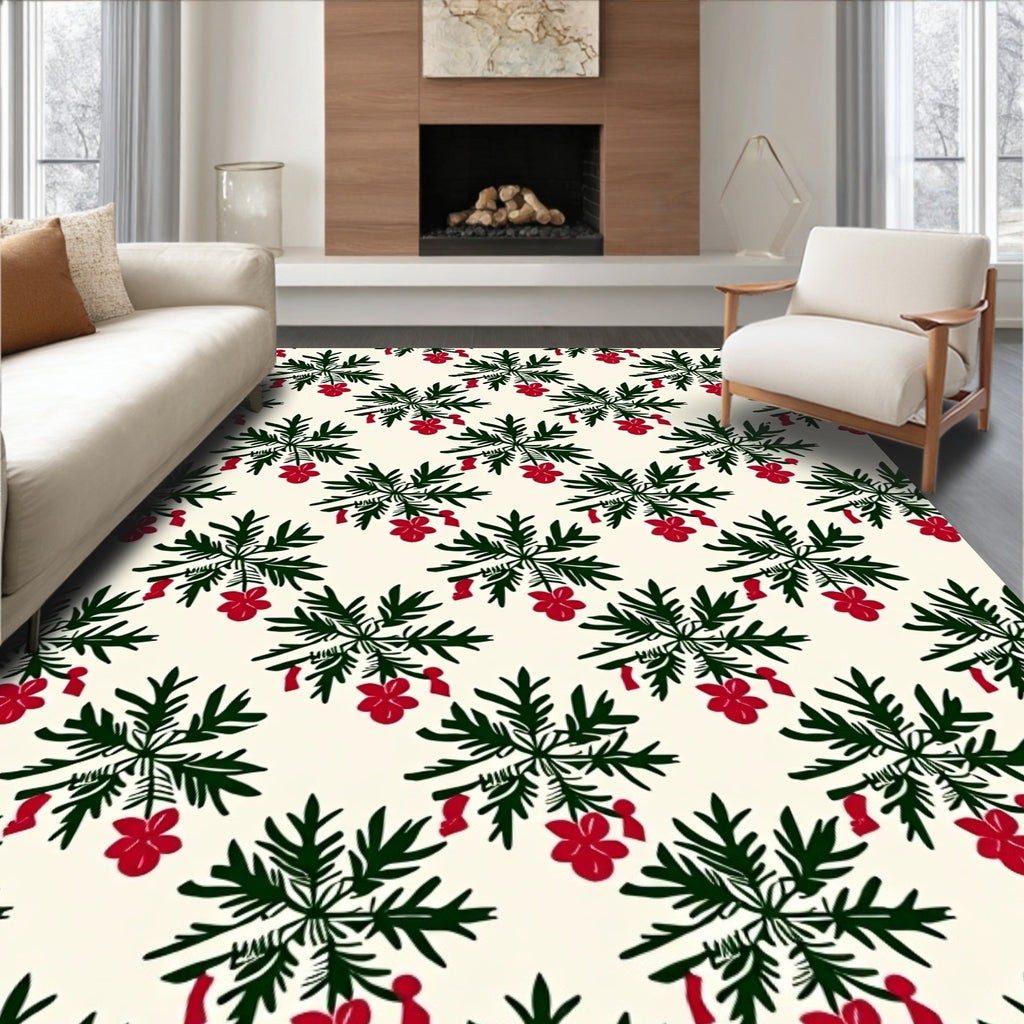 Dark Green Red Floral Starburst Rug