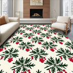 Dark Green Red Floral Starburst Rug