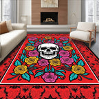 Crimson Skull Floral Border Rug