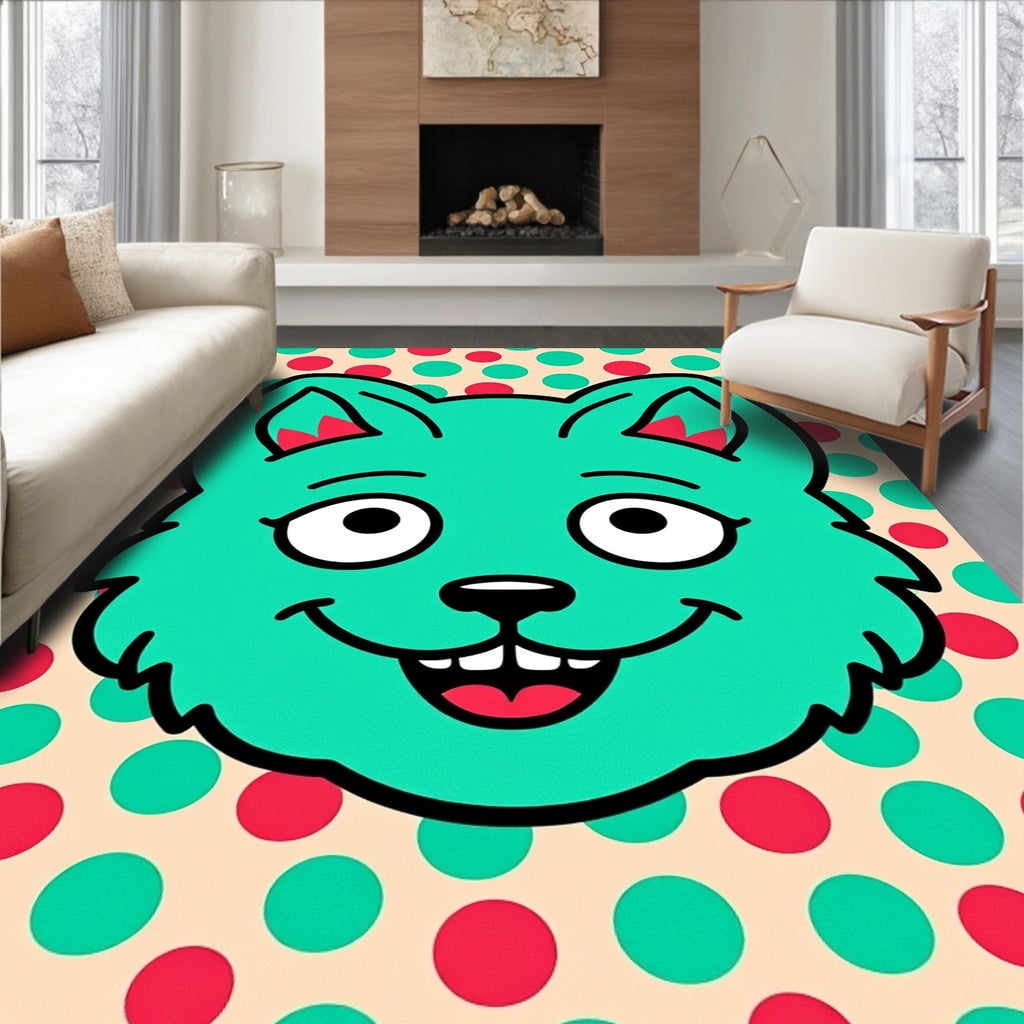Aqua Cat With Red Green Dots Rug