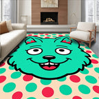 Aqua Cat With Red Green Dots Rug