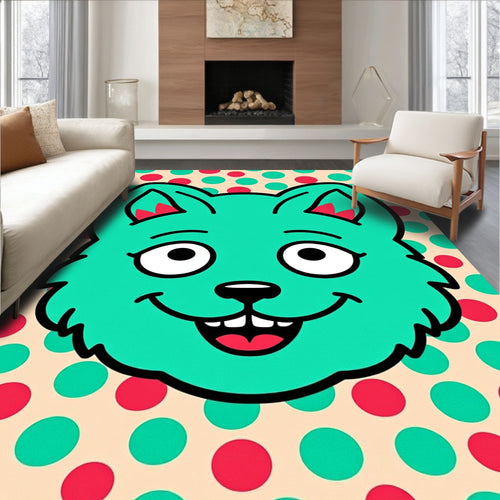 Aqua Cat With Red Green Dots Rug