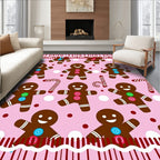 Pink Gingerbread People Candy Cane Repeat Rug