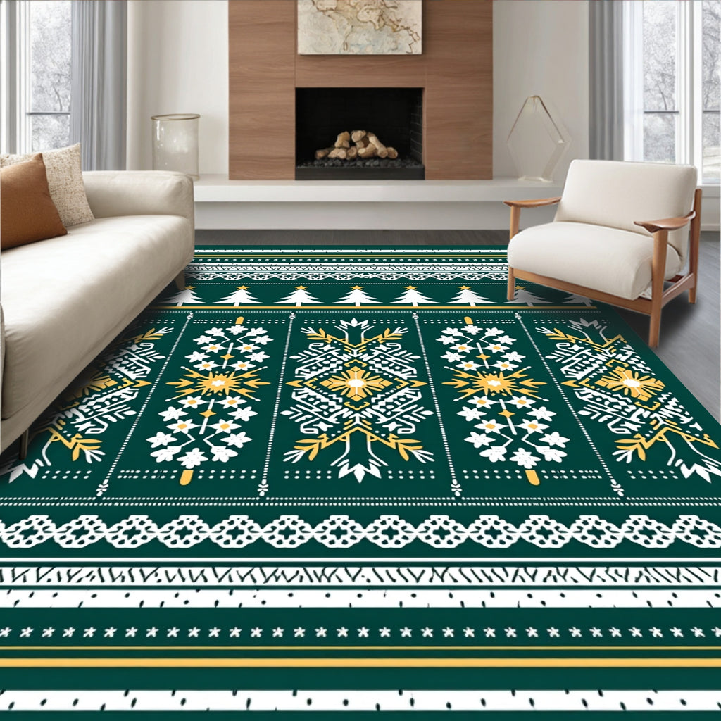 Festive Forest Green Holiday Trees Rug