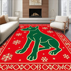 Holiday Green Dog Snowflake Red Rug