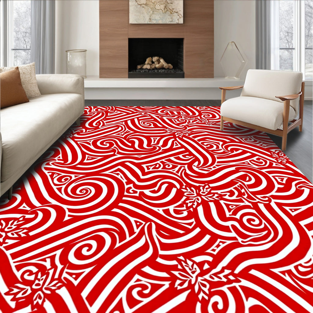Red Swirl Foliage Abstract Rug