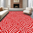 Red Swirl Foliage Abstract Rug