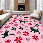 Pink Black Red Cat Floral Snowflakes Rug