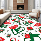 Green Red Holiday Figures Snowflakes Rug