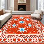 Orange White Blue Floral Medallion Rug
