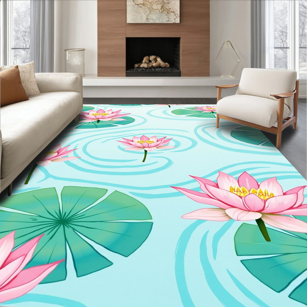 Pink Lotus Water Lily Pond Rug