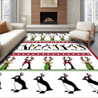 Festive Reindeer Penguin Holiday Border Rug