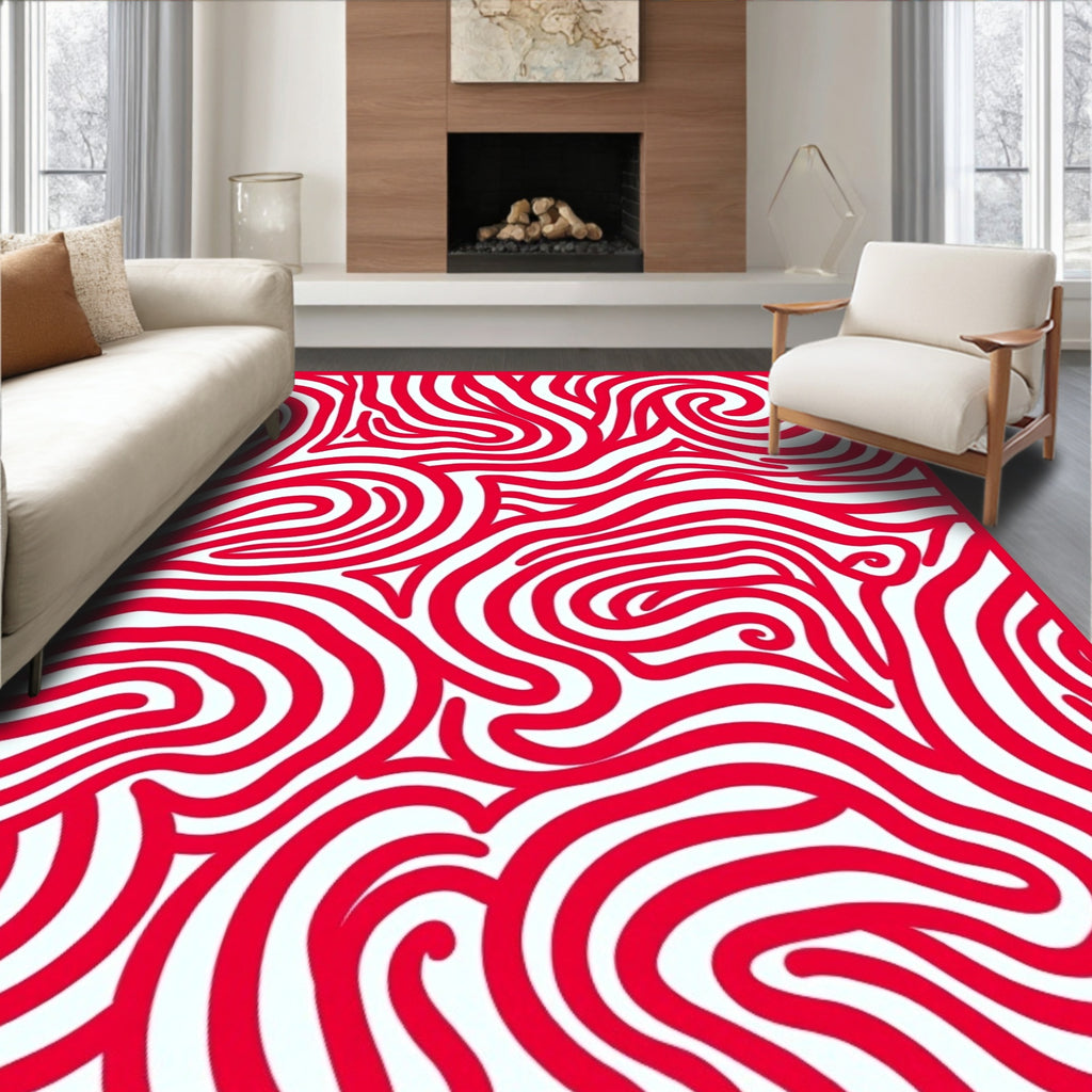 Bold Red Organic Swirl Rug