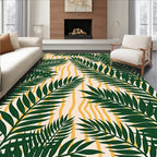 Deep Green Palm Fronds Yellow Swirls Rug