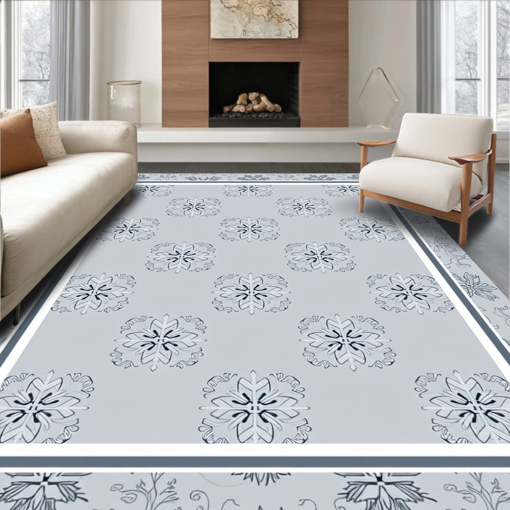 Pale Blue Floral Medallion Repeating Rug