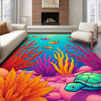 Vibrant Coral Reef Fish Turtle Scene Rug