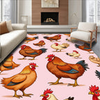 Farmhouse Chickens Pink Repeating Pattern Rug