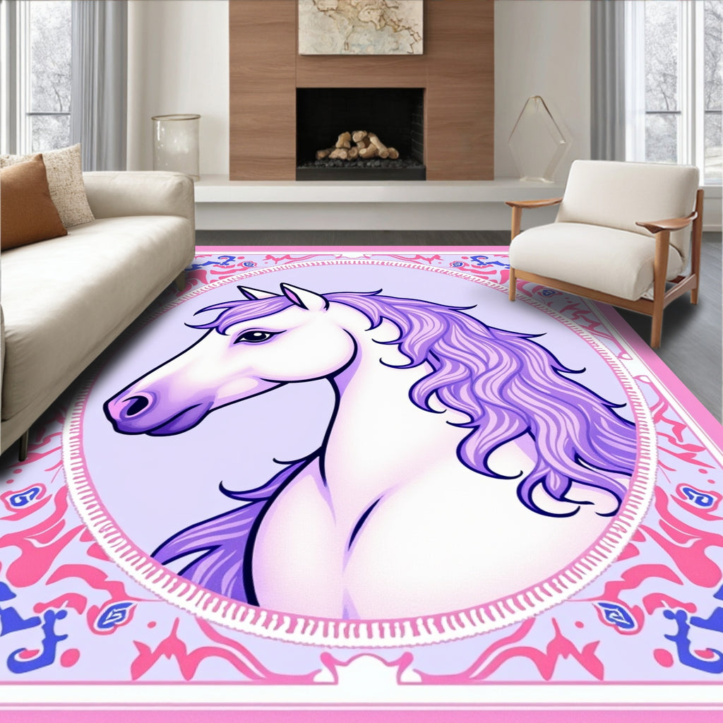 Whimsical Lilac Horse Oval Frame Rug