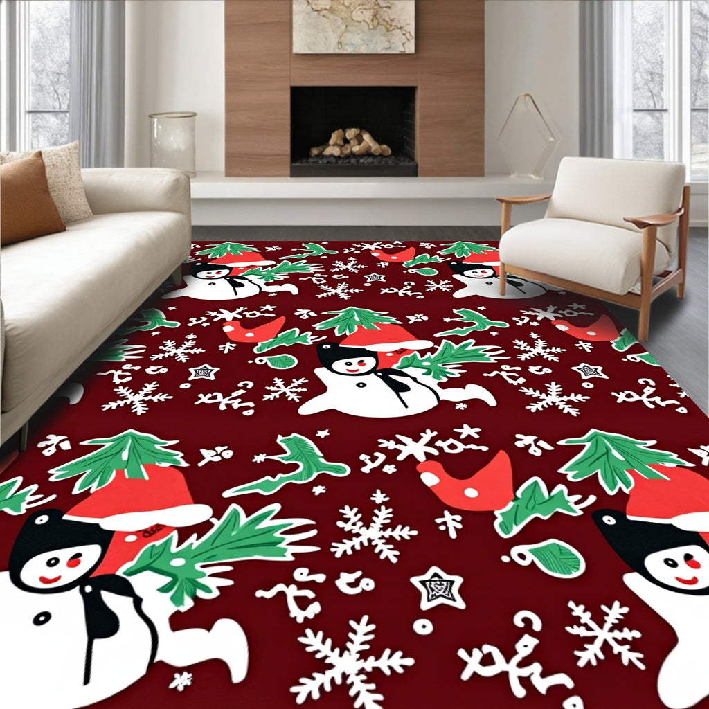 Charming Snowman Festive Christmas Scene Rug