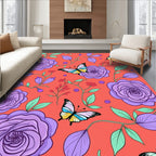 Coral Lilac Roses Butterfly Garden Rug