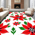 Bold Red Floral Leaf Arrangement Rug