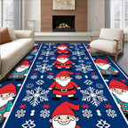 Festive Red Gnomes Snowflakes Blue Rug