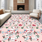 Whimsical Pink Floral Line Art Rug