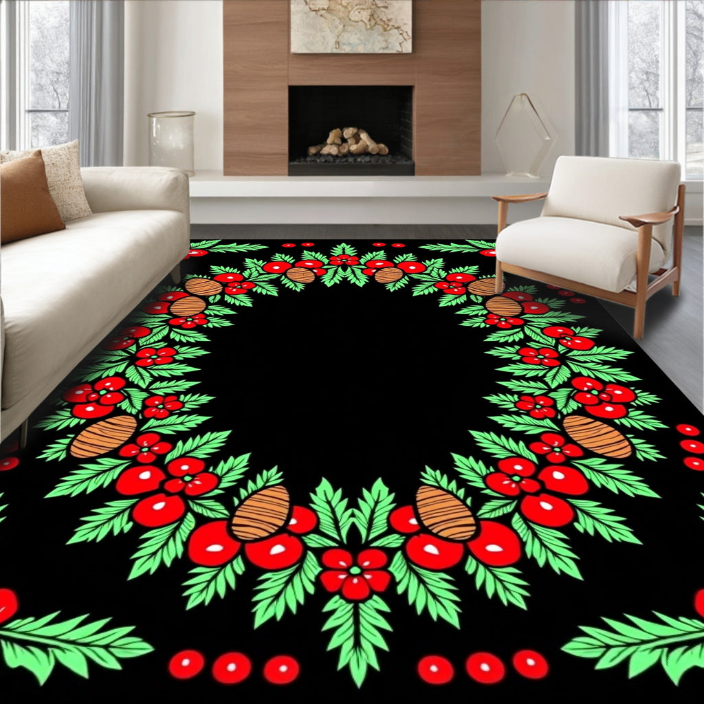 Crimson Berry Pinecone Garland Border Rug