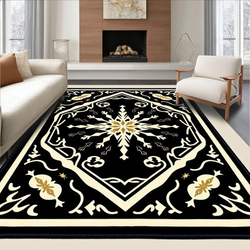 Black Golden Snowflake Medallion Rug