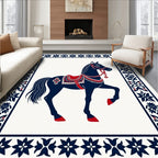Navy Blue Red Horse Folk Art Rug
