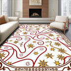 Ornate Gold Star Swirls Red Border Rug