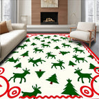 Festive Red Reindeer and Trees Rug