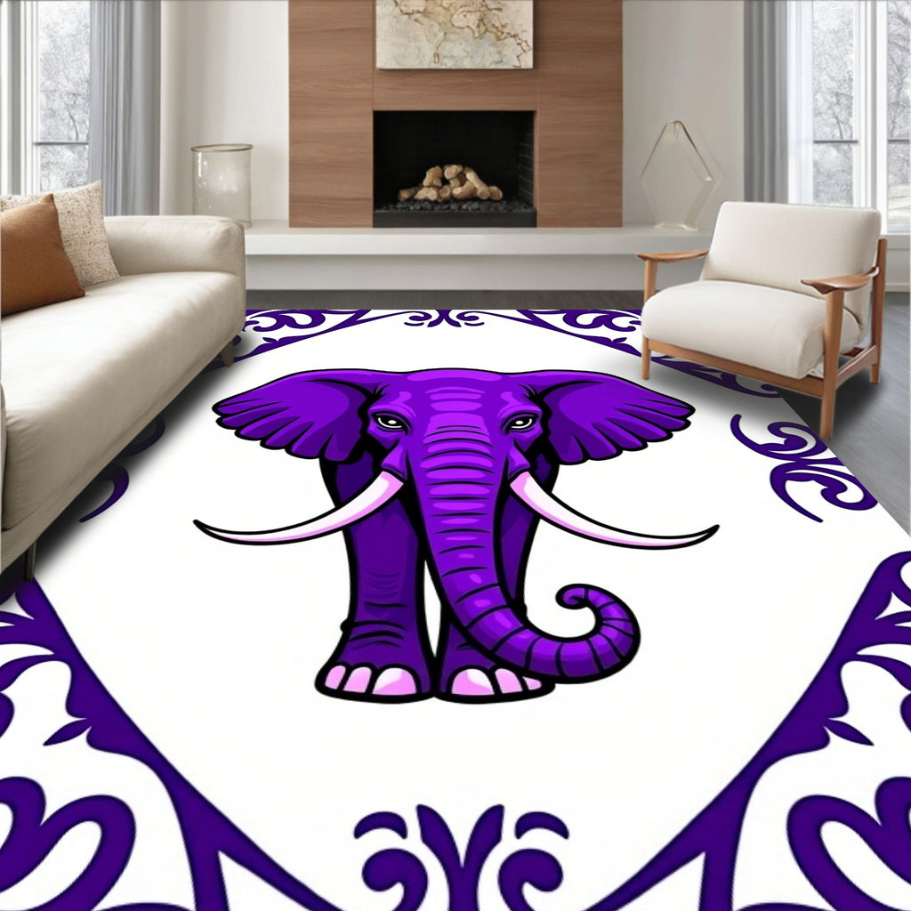 Vibrant Purple Elephant Floral Frame Rug