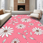 Pink White Daisy Floral Bloom Rug