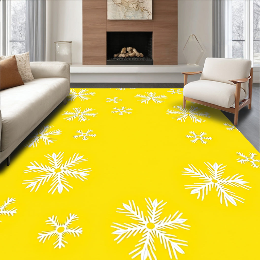Sunny Yellow White Snowflake Scatter Rug