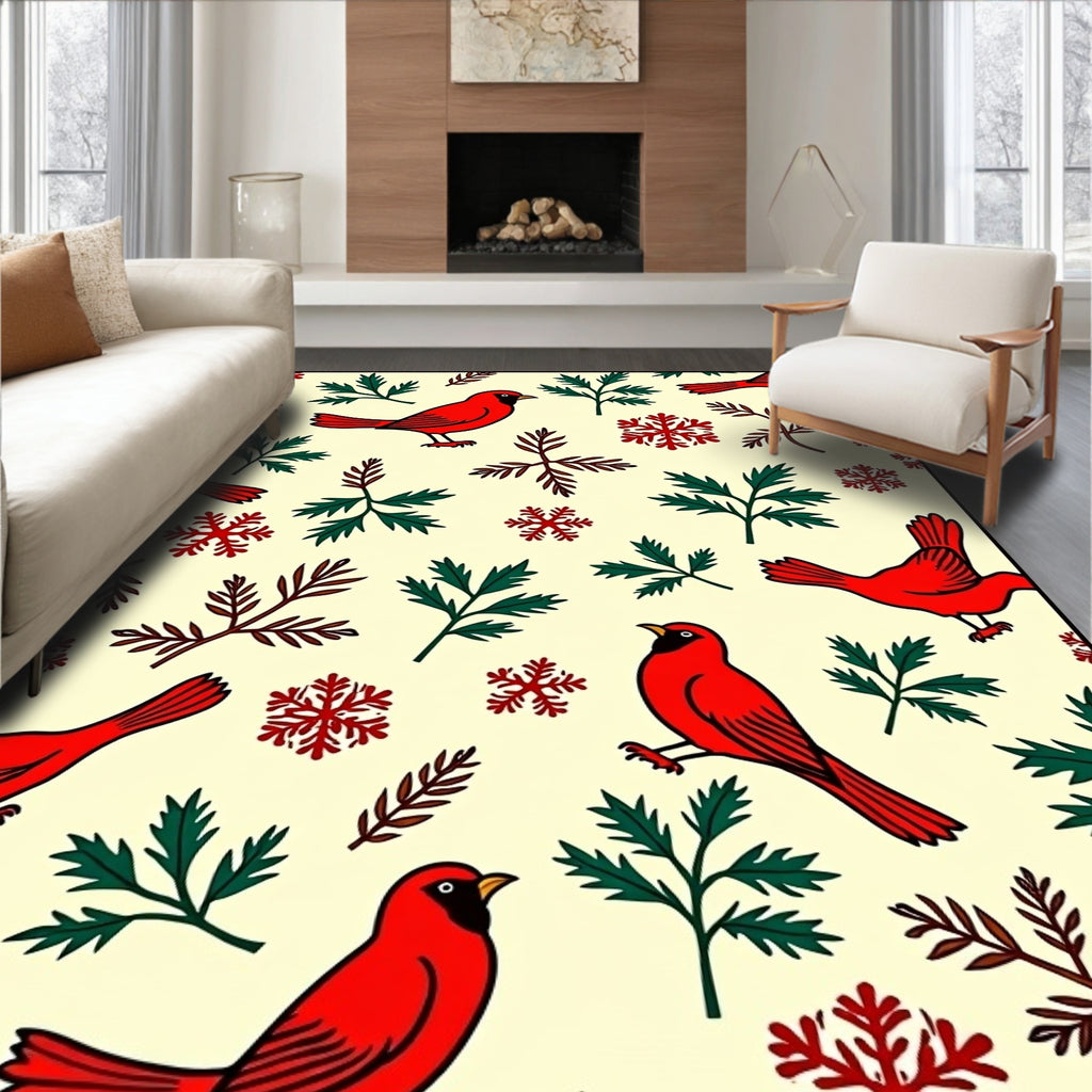Cardinal Snowflakes and Twig Medley Rug
