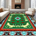 Green Red Fish Geometric Rug