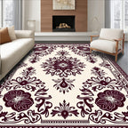 Burgundy Floral Medallion On Cream Rug