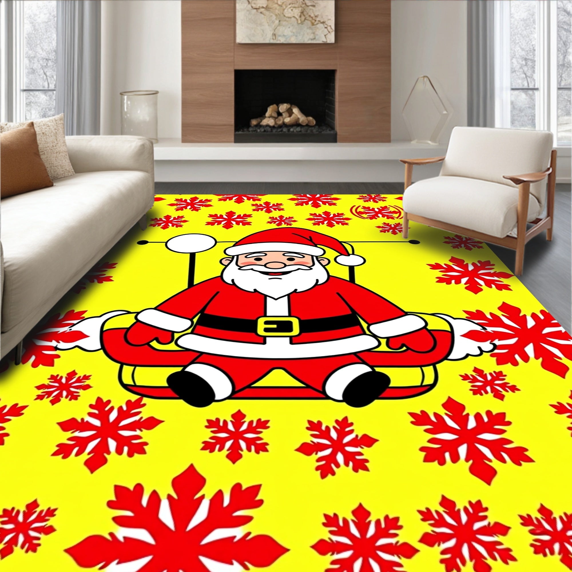 Red Snowflake Santa Claus Holiday Rug