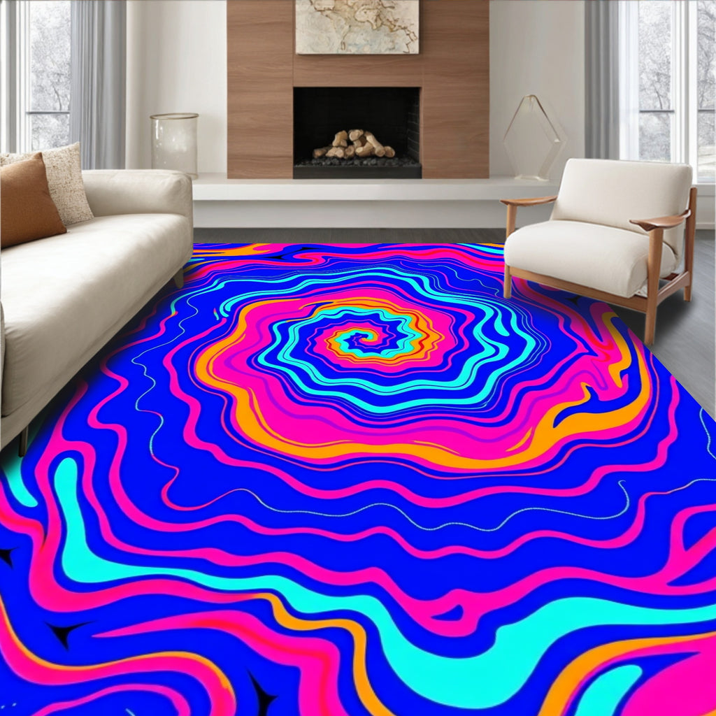 Vibrant Psychedelic Swirl Magenta Rug