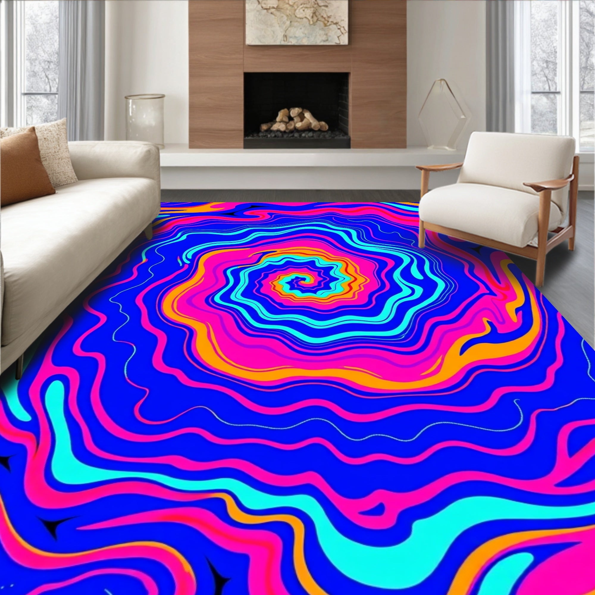 Vibrant Psychedelic Swirl Magenta Rug