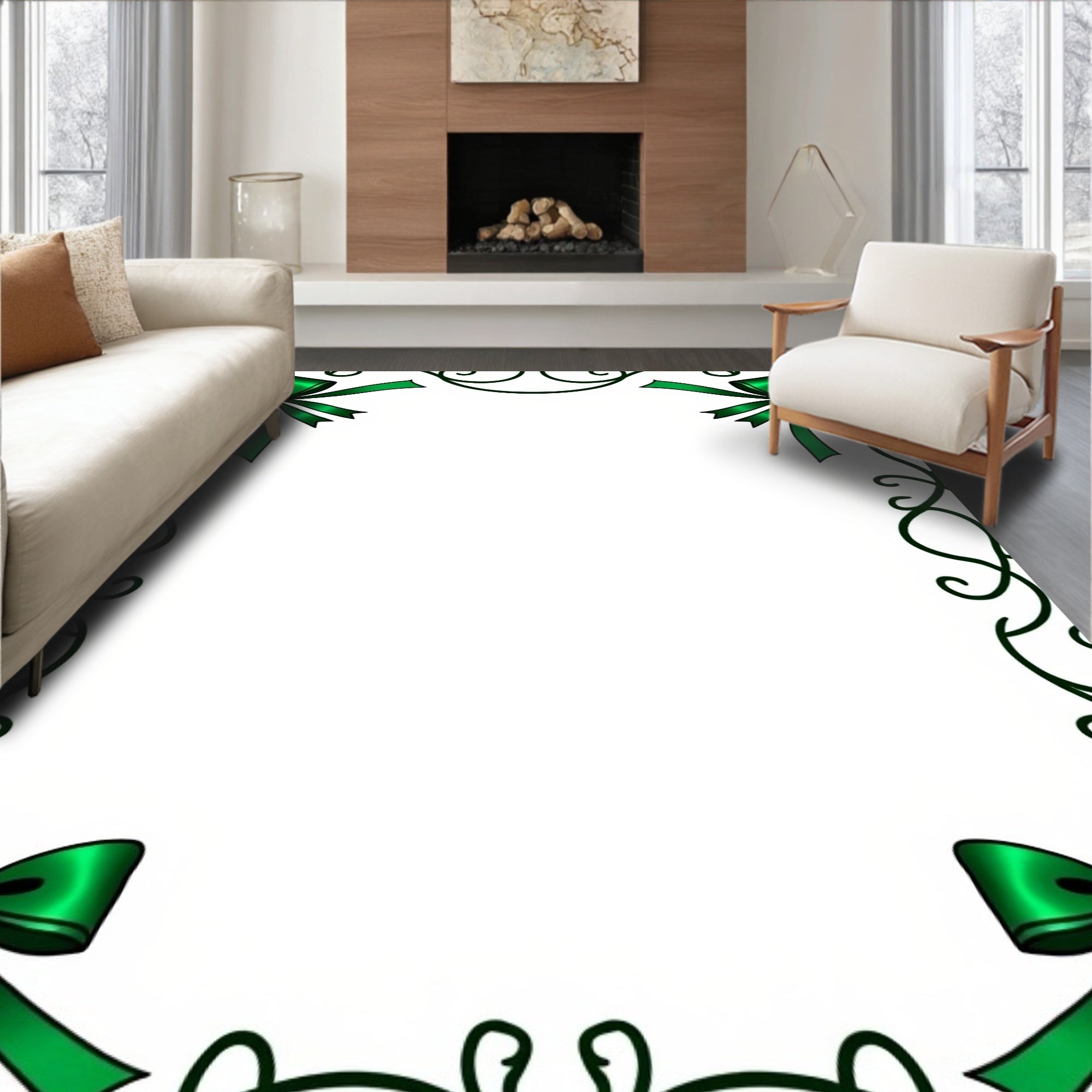 Emerald Green Bow Swirl Border Rug