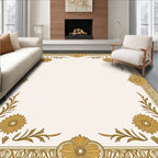 Golden Floral Bordered Cream Rug