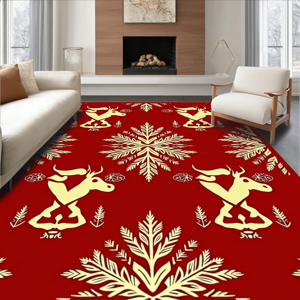 Golden Deer Floral Repeat Red Rug