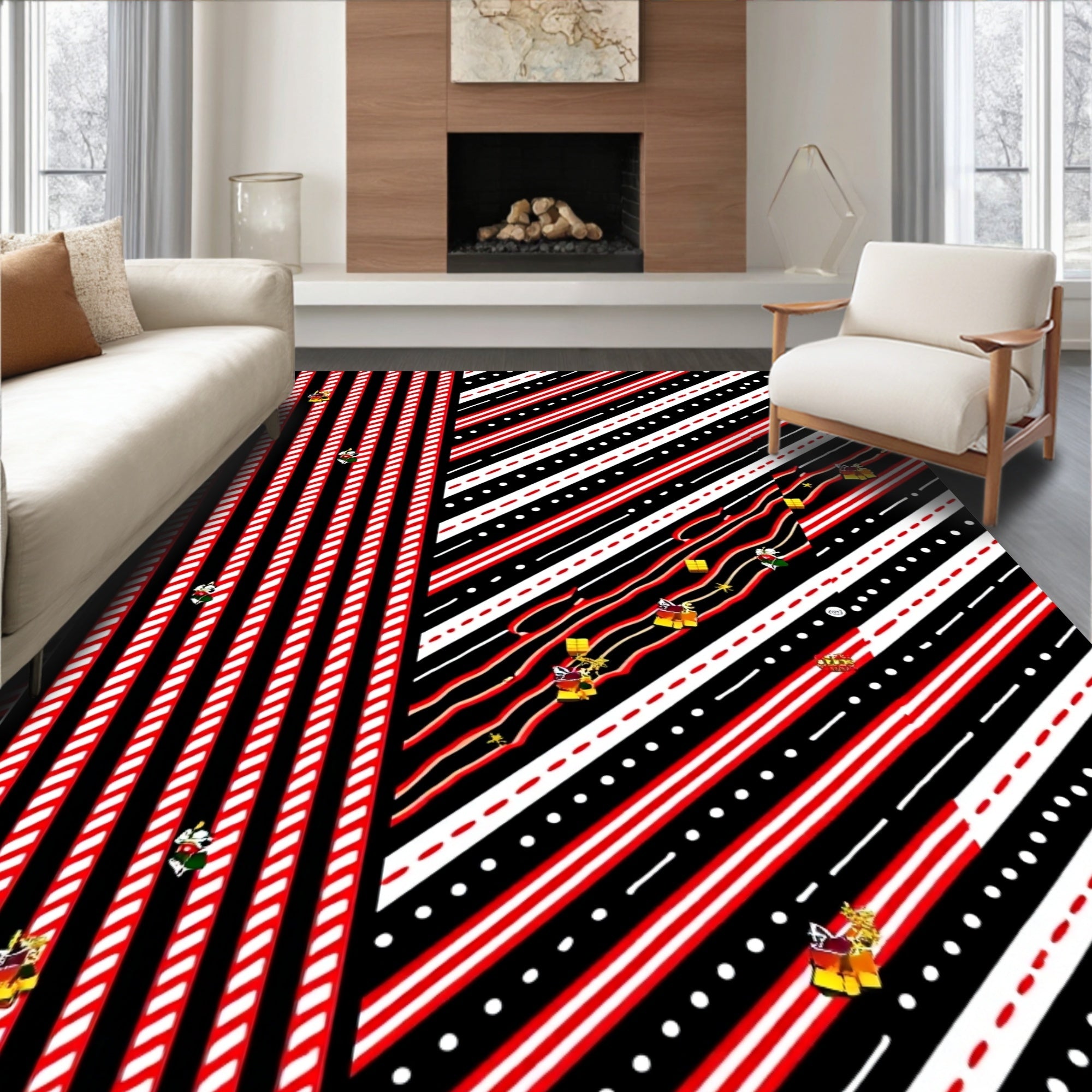 Red Black White Striped Candy Cane Rug