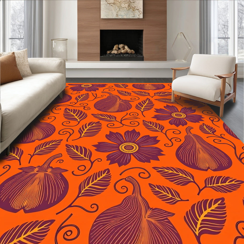 Orange Plum Pear Floral Swirl Rug